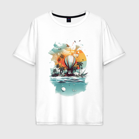 Мужская футболка хлопок Oversize с принтом Шар на фоне моря в Петрозаводске, 100% хлопок | свободный крой, круглый ворот, “спинка” длиннее передней части | Тематика изображения на принте: 