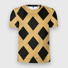Мужская футболка 3D Slim с принтом Черно желтый узор геометрические ромбы в Тюмени, 100% полиэстер с улучшенными характеристиками | приталенный силуэт, круглая горловина, широкие плечи, сужается к линии бедра | Тематика изображения на принте: 