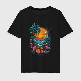 Мужская футболка хлопок Oversize с принтом море из фруктов в Тюмени, 100% хлопок | свободный крой, круглый ворот, “спинка” длиннее передней части | 