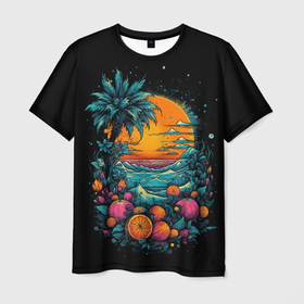 Мужская футболка 3D с принтом Море из фруктов в Тюмени, 100% полиэфир | прямой крой, круглый вырез горловины, длина до линии бедер | 