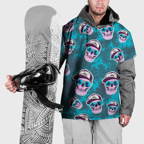 Накидка на куртку 3D с принтом Черепа в очках и пальмы , 100% полиэстер |  | Тематика изображения на принте: 