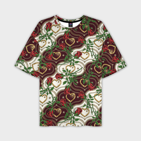 Мужская футболка oversize 3D с принтом Романтика   сердечки и розы ,  |  | 