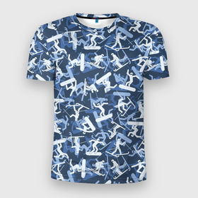 Мужская футболка 3D Slim с принтом Сноубордист и Лыжник   камуфляж в Санкт-Петербурге, 100% полиэстер с улучшенными характеристиками | приталенный силуэт, круглая горловина, широкие плечи, сужается к линии бедра | 
