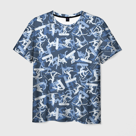 Мужская футболка 3D с принтом Сноубордист и Лыжник   камуфляж в Санкт-Петербурге, 100% полиэфир | прямой крой, круглый вырез горловины, длина до линии бедер | 