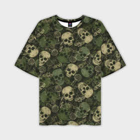 Мужская футболка oversize 3D с принтом Камуфляж с черепами и грибами в Кировске,  |  | Тематика изображения на принте: 