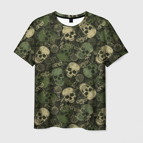Мужская футболка 3D с принтом Камуфляж с черепами и грибами в Кировске, 100% полиэфир | прямой крой, круглый вырез горловины, длина до линии бедер | Тематика изображения на принте: 