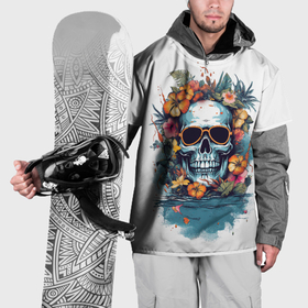 Накидка на куртку 3D с принтом Череп цветы и лето , 100% полиэстер |  | Тематика изображения на принте: 