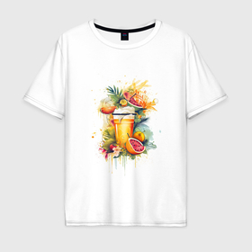 Мужская футболка хлопок Oversize с принтом Летний  коктейль в Курске, 100% хлопок | свободный крой, круглый ворот, “спинка” длиннее передней части | 