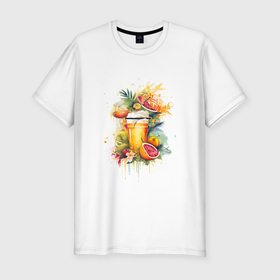 Мужская футболка хлопок Slim с принтом Летний  коктейль в Петрозаводске, 92% хлопок, 8% лайкра | приталенный силуэт, круглый вырез ворота, длина до линии бедра, короткий рукав | Тематика изображения на принте: 