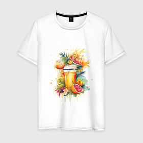 Мужская футболка хлопок с принтом Летний  коктейль в Петрозаводске, 100% хлопок | прямой крой, круглый вырез горловины, длина до линии бедер, слегка спущенное плечо. | Тематика изображения на принте: 