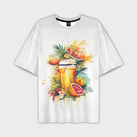 Мужская футболка oversize 3D с принтом летний коктейль и брызги в Санкт-Петербурге,  |  | Тематика изображения на принте: 
