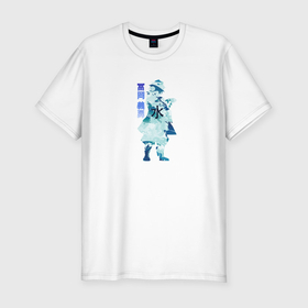 Мужская футболка хлопок Slim с принтом Силуэт Гию Томиока и волны в Петрозаводске, 92% хлопок, 8% лайкра | приталенный силуэт, круглый вырез ворота, длина до линии бедра, короткий рукав | Тематика изображения на принте: 