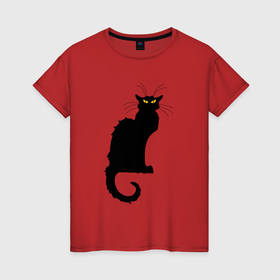 Женская футболка хлопок с принтом Чёрный кот с большими усами в Петрозаводске, 100% хлопок | прямой крой, круглый вырез горловины, длина до линии бедер, слегка спущенное плечо | Тематика изображения на принте: 