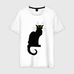 Мужская футболка хлопок с принтом Чёрный кот с большими усами в Екатеринбурге, 100% хлопок | прямой крой, круглый вырез горловины, длина до линии бедер, слегка спущенное плечо. | 