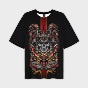 Мужская футболка oversize 3D с принтом Samurai skull в Екатеринбурге,  |  | 