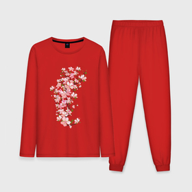 Мужская пижама с лонгсливом хлопок с принтом Цветущая ветка вишни в Курске,  |  | Тематика изображения на принте: 