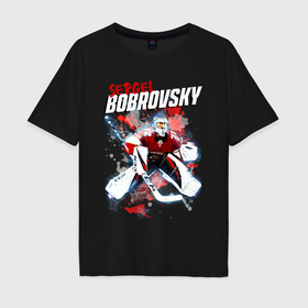 Мужская футболка хлопок Oversize с принтом Бобровский Флорида Пантерз в Новосибирске, 100% хлопок | свободный крой, круглый ворот, “спинка” длиннее передней части | Тематика изображения на принте: 