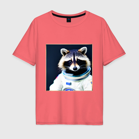 Мужская футболка хлопок Oversize с принтом Енот космонавт в Кировске, 100% хлопок | свободный крой, круглый ворот, “спинка” длиннее передней части | 