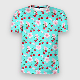 Мужская футболка 3D Slim с принтом Паттерн цветущая вишня в Курске, 100% полиэстер с улучшенными характеристиками | приталенный силуэт, круглая горловина, широкие плечи, сужается к линии бедра | Тематика изображения на принте: 