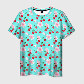 Мужская футболка 3D с принтом Паттерн цветущая вишня в Курске, 100% полиэфир | прямой крой, круглый вырез горловины, длина до линии бедер | Тематика изображения на принте: 