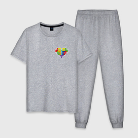 Мужская пижама хлопок с принтом Сердце из фигур тетрис в Курске, 100% хлопок | брюки и футболка прямого кроя, без карманов, на брюках мягкая резинка на поясе и по низу штанин
 | 