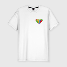 Мужская футболка хлопок Slim с принтом Сердце из фигур тетрис в Курске, 92% хлопок, 8% лайкра | приталенный силуэт, круглый вырез ворота, длина до линии бедра, короткий рукав | 