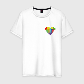 Мужская футболка хлопок с принтом Сердце из фигур тетрис в Курске, 100% хлопок | прямой крой, круглый вырез горловины, длина до линии бедер, слегка спущенное плечо. | 