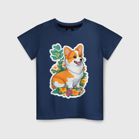 Детская футболка хлопок с принтом Корги пемброк щенок , 100% хлопок | круглый вырез горловины, полуприлегающий силуэт, длина до линии бедер | 
