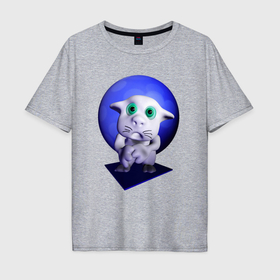 Мужская футболка хлопок Oversize с принтом котик и Луна в Курске, 100% хлопок | свободный крой, круглый ворот, “спинка” длиннее передней части | 