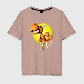 Мужская футболка хлопок Oversize с принтом караван в пустыне в Кировске, 100% хлопок | свободный крой, круглый ворот, “спинка” длиннее передней части | 