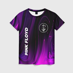 Женская футболка 3D с принтом Pink Floyd violet plasma в Курске, 100% полиэфир ( синтетическое хлопкоподобное полотно) | прямой крой, круглый вырез горловины, длина до линии бедер | 