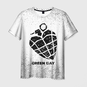 Мужская футболка 3D с принтом Green Day с потертостями на светлом фоне в Кировске, 100% полиэфир | прямой крой, круглый вырез горловины, длина до линии бедер | 