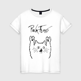 Женская футболка хлопок с принтом Pink Floyd   rock cat в Курске, 100% хлопок | прямой крой, круглый вырез горловины, длина до линии бедер, слегка спущенное плечо | 
