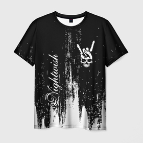 Мужская футболка 3D с принтом Nightwish и рок символ на темном фоне в Кировске, 100% полиэфир | прямой крой, круглый вырез горловины, длина до линии бедер | 