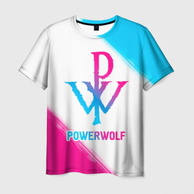 Мужская футболка 3D с принтом Powerwolf neon gradient style в Петрозаводске, 100% полиэфир | прямой крой, круглый вырез горловины, длина до линии бедер | 