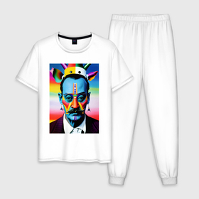 Мужская пижама хлопок с принтом Salvador Dali   pop art   neural network в Новосибирске, 100% хлопок | брюки и футболка прямого кроя, без карманов, на брюках мягкая резинка на поясе и по низу штанин
 | Тематика изображения на принте: 