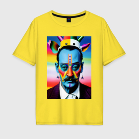 Мужская футболка хлопок Oversize с принтом Salvador Dali   pop art   neural network в Екатеринбурге, 100% хлопок | свободный крой, круглый ворот, “спинка” длиннее передней части | 