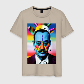 Мужская футболка хлопок с принтом Salvador Dali   pop art   neural network в Новосибирске, 100% хлопок | прямой крой, круглый вырез горловины, длина до линии бедер, слегка спущенное плечо. | Тематика изображения на принте: 