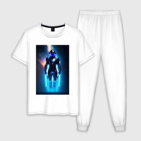 Мужская пижама хлопок с принтом Робо астронавт в Курске, 100% хлопок | брюки и футболка прямого кроя, без карманов, на брюках мягкая резинка на поясе и по низу штанин
 | 