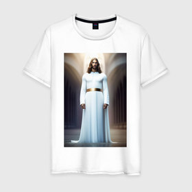 Мужская футболка хлопок с принтом Иисус Христос в Петрозаводске, 100% хлопок | прямой крой, круглый вырез горловины, длина до линии бедер, слегка спущенное плечо. | Тематика изображения на принте: 