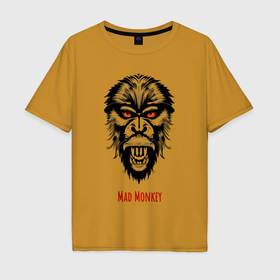 Мужская футболка хлопок Oversize с принтом Mad monkey , 100% хлопок | свободный крой, круглый ворот, “спинка” длиннее передней части | 
