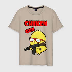 Мужская футболка хлопок с принтом Chicken machine gun в Тюмени, 100% хлопок | прямой крой, круглый вырез горловины, длина до линии бедер, слегка спущенное плечо. | Тематика изображения на принте: 