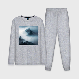 Мужская пижама с лонгсливом хлопок с принтом Горы в тумане   минимализм   нейросеть в Курске,  |  | 