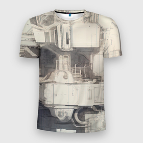Мужская футболка 3D Slim с принтом Футуристическая архитектура будущего в Кировске, 100% полиэстер с улучшенными характеристиками | приталенный силуэт, круглая горловина, широкие плечи, сужается к линии бедра | 