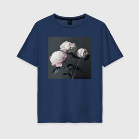 Женская футболка хлопок Oversize с принтом Красивые пионы   нейросеть в Курске, 100% хлопок | свободный крой, круглый ворот, спущенный рукав, длина до линии бедер
 | 