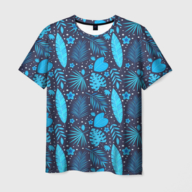 Мужская футболка 3D с принтом Экзотические листья в Санкт-Петербурге, 100% полиэфир | прямой крой, круглый вырез горловины, длина до линии бедер | 