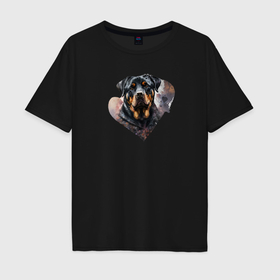 Мужская футболка хлопок Oversize с принтом Ротвейлер   навсегда в сердце , 100% хлопок | свободный крой, круглый ворот, “спинка” длиннее передней части | Тематика изображения на принте: 