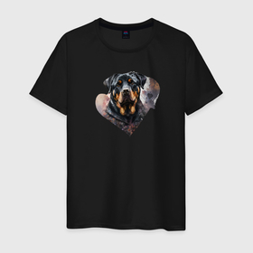 Мужская футболка хлопок с принтом Ротвейлер   навсегда в сердце в Белгороде, 100% хлопок | прямой крой, круглый вырез горловины, длина до линии бедер, слегка спущенное плечо. | 