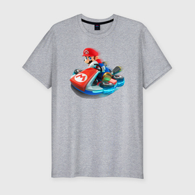 Мужская футболка хлопок Slim с принтом Марио на машине в Петрозаводске, 92% хлопок, 8% лайкра | приталенный силуэт, круглый вырез ворота, длина до линии бедра, короткий рукав | Тематика изображения на принте: 
