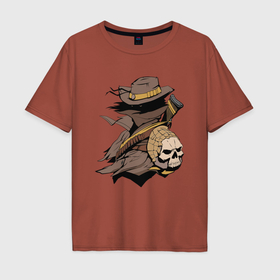 Мужская футболка хлопок Oversize с принтом Охотник с черепом в Петрозаводске, 100% хлопок | свободный крой, круглый ворот, “спинка” длиннее передней части | 